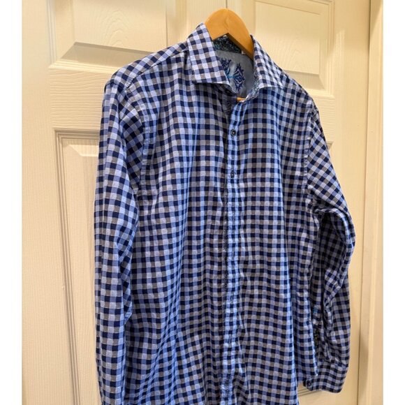 Mens Robert Graham Blue & White Gingham Button-Up Shirt With Embroidered - Picture 3 of 11